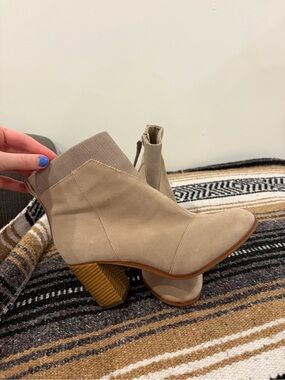 Toms Taupe Suede-Look Ankle Booties with Stacked Heel